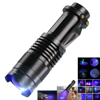 UV LED Svetilka Mini LED Svetilko 395nm blacklight Valovna dolžina Vijolična Svetloba Zoomable Pet Urina Scorpion Žensko higieno Detektor