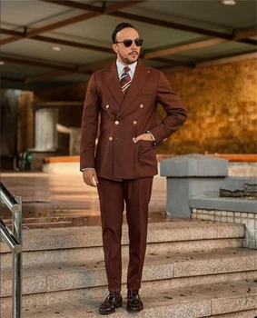 Moški Rjave Obleke Slim Fit 2 Kosov Modnih Elegantno Klasičen Moški Poročno obleko, Ženin Kostum Homme