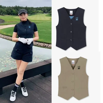 Korejski WAAC Golf Obrabe, Brezrokavnik Ženske Proti-vrat Sponke Telovnik Majhne Obleko Športnih Vrh