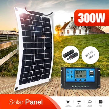 300W Prilagodljiv Solarni Plošča 12V Polnilec Dvojno USB Z 10A-60A Krmilnik Sončne Celice Moč Banke za Telefon, Avto, RV Kampiranje