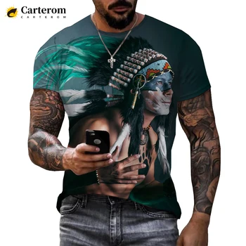 Indijanci 3D Natisnjeni T-shirt Unisex Modna Priložnostne O-Vratu Kratek Rokav Indijske Kulture Moški T-shirt Ulične Prevelik Vrhovi