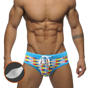 Men ' s Rainbow Kvadratnih Tiskanja Plavanje Hlačnic Evropske Ameriški Modni Nizko Pasu Bikini S Push Tipke Poletje Plaža Surf Quick Dry