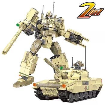 2-V-1 Vojaški Vojni Roboti Gradnik Preoblikovanje Tank Mech Modularne Opeke WW2 Vojak Orožje Igrače Za Otroke Darilo MOC