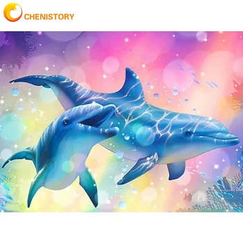 CHENISTORY Živali 5D Diamond Slikarstvo Celoten Kvadratni/Krog Dolphin Diamond Vezenje Slike Za Dom Dekor Wall Art Darilo