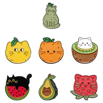 Cartoon živali Sadje Broška Ustvarjalne Mačka lubenica avokado hruške jagode obliko značko Opremo zatiči na debelo darilo za prijatelje