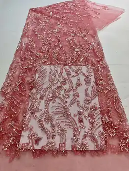 Nova Težka Design Biseri Z Florals 3D Vezenje francoski Očesa preja Afriške Nigerija Tkanine Za Poroke/ Večerne Obleke Party