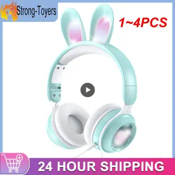 1~4PCS Brezžične Slušalke z Mikrofonom Srčkan Zajec Dekleta RGB LED Stereo Glasbe, Slušalke, Telefon Otrok Gaming Slušalke