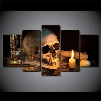 5 Kosov Skull & Sveča, Luč Platno Wall Art Barve Pictur Plakat Slike HD Tiskanja Soba Dekor Slike Doma Dekor Ni Uokvirjena