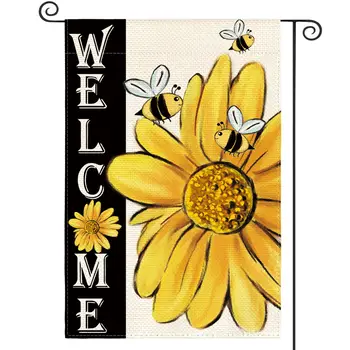 Poletje Dobrodošli Akvarel Čebel Sončnično Vrt, Zastava Dvojno Stranicami 12x18 Palčni, zimske Počitnice Stranka Dvorišču Zunanji Okras