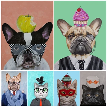 Risanka Pes, Mačka s Sadjem Cupcake Plakati Živali Stenske Slike Za dnevno Sobo Nordijska Plakat Wall Art Platno Slikarstvo brez okvirja