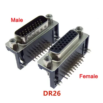Veliko D-sub DB26 HDR26 Konektor Moški/Ženski Plug 26-pin 3-Vrstica Desni kot Vrat Terminala Zlom