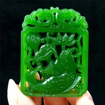 Amulet Jasper Ročno Graviranje Green Jade Srečo, Amulet 100% Naravni Jade Ribe