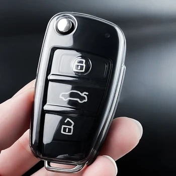 Pregledna TPU Tipko Primeru Zaščitnik Kritje Za Audi A1 A3 A6 C6 A4 B7 Q2 Q3 V7 4f 8v TT TTS R8 S3 S6 RS3 RS6 Pribor Keychain