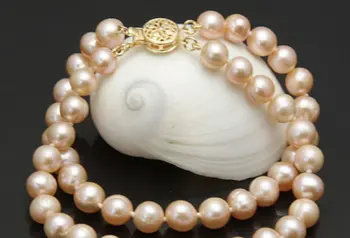 Očarljivo 2 vrstic 7-8 mm roza south sea pearl zapestnica za 7,5 PALCA-8INCH